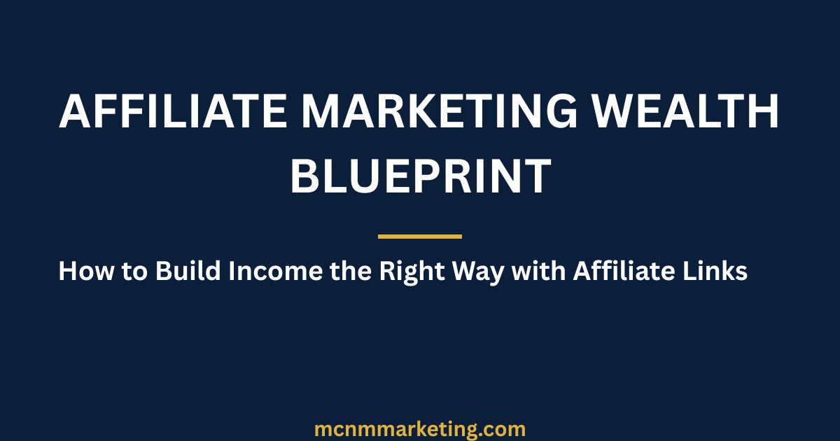 Affiliate marketing wealth blueprint guide cover: how to build income the right way with affiliate links