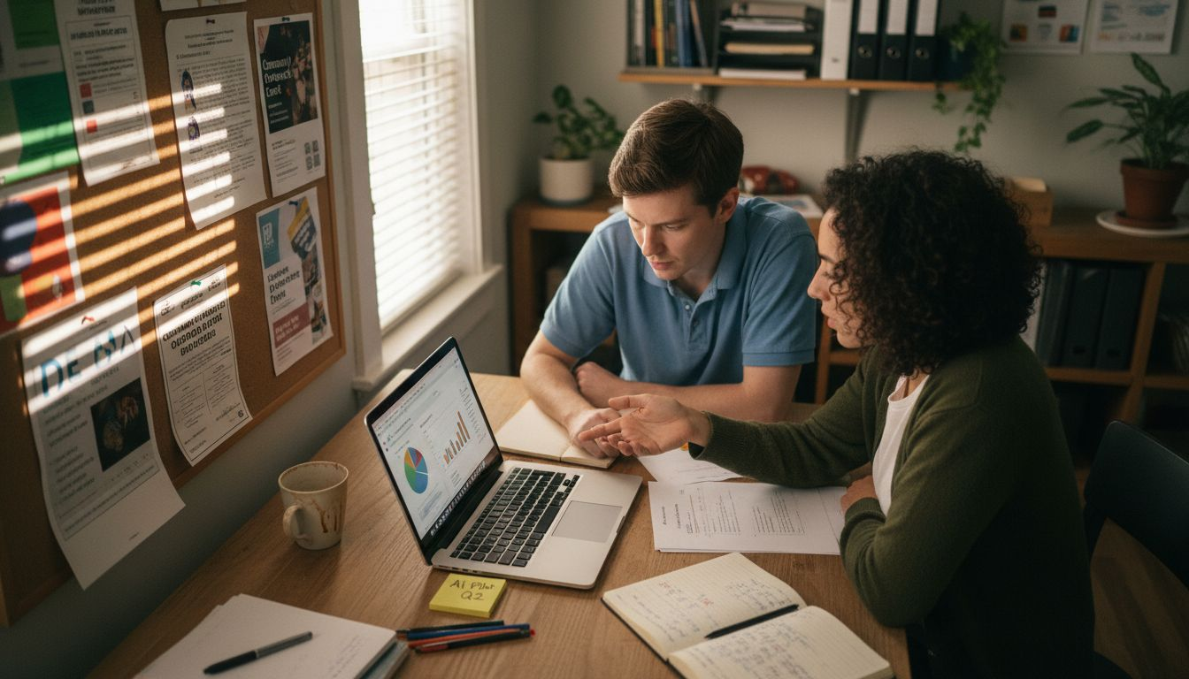 Nonprofit staff reviewing AI donor reports
