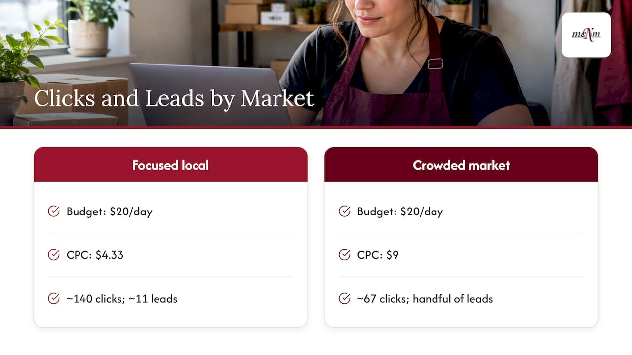 Estimated clicks and leads at two click prices