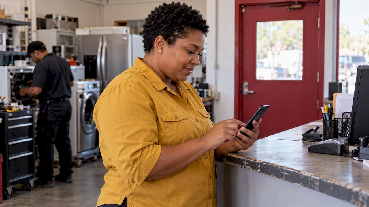 Home services owner handling a website chat