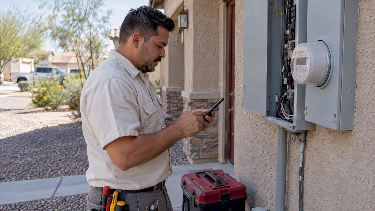 Contractor responding to a caller at a jobsite