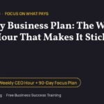 90-day business plan lesson title card: the weekly CEO hour that makes it stick