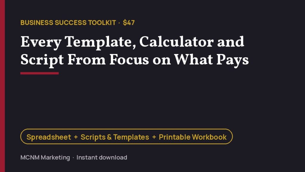 Business Success Toolkit from MCNM Marketing: spreadsheet, scripts and templates, printable workbook