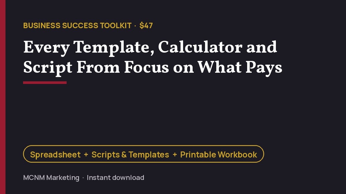 Business Success Toolkit from MCNM Marketing: spreadsheet, scripts and templates, printable workbook