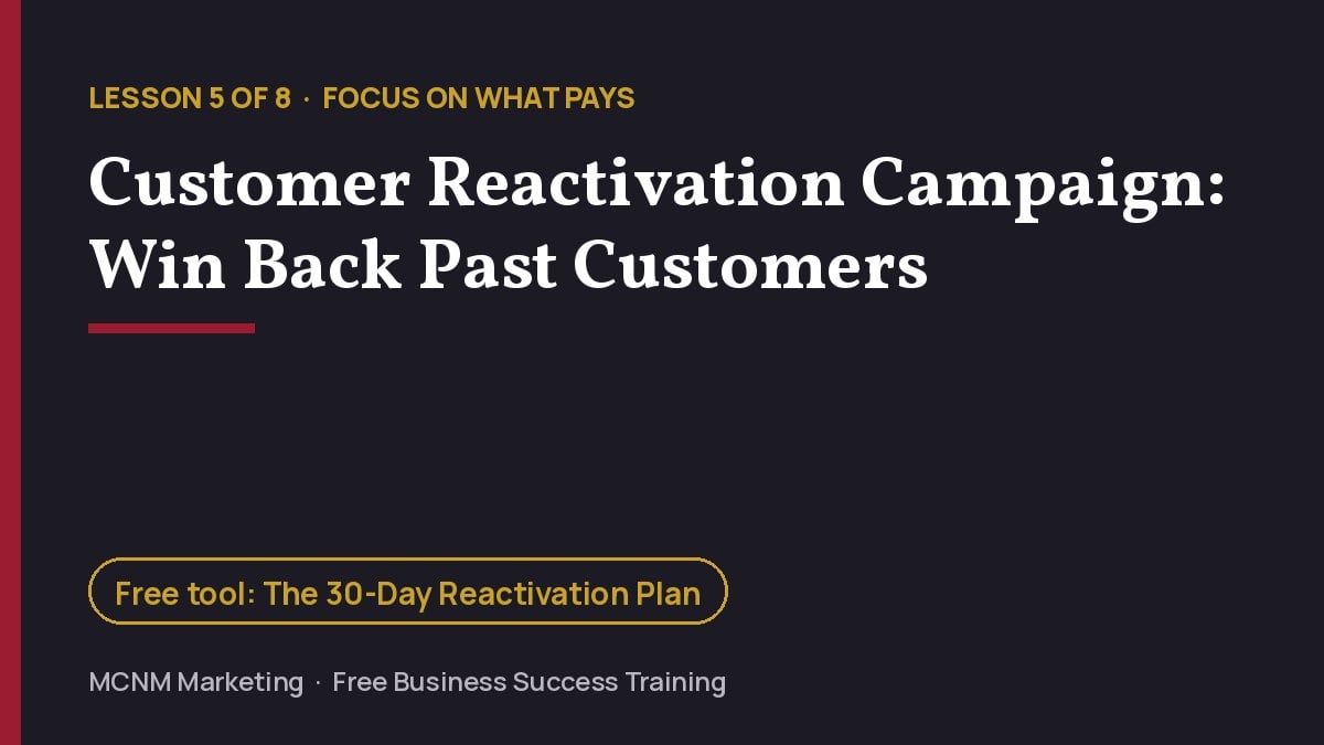 Customer reactivation campaign lesson title card: win back past customers