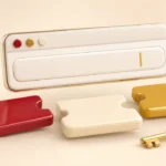 How to choose a domain name: blank name tiles, a browser address bar, a gold key, and a red flag