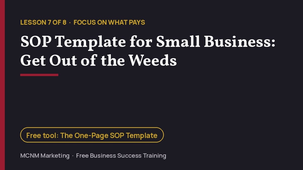 SOP template for small business lesson title card: get out of the weeds